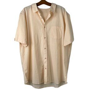 Linen Blend Oversized Shirt One Size Cream Button Front Short Sleeve Pocket Loos